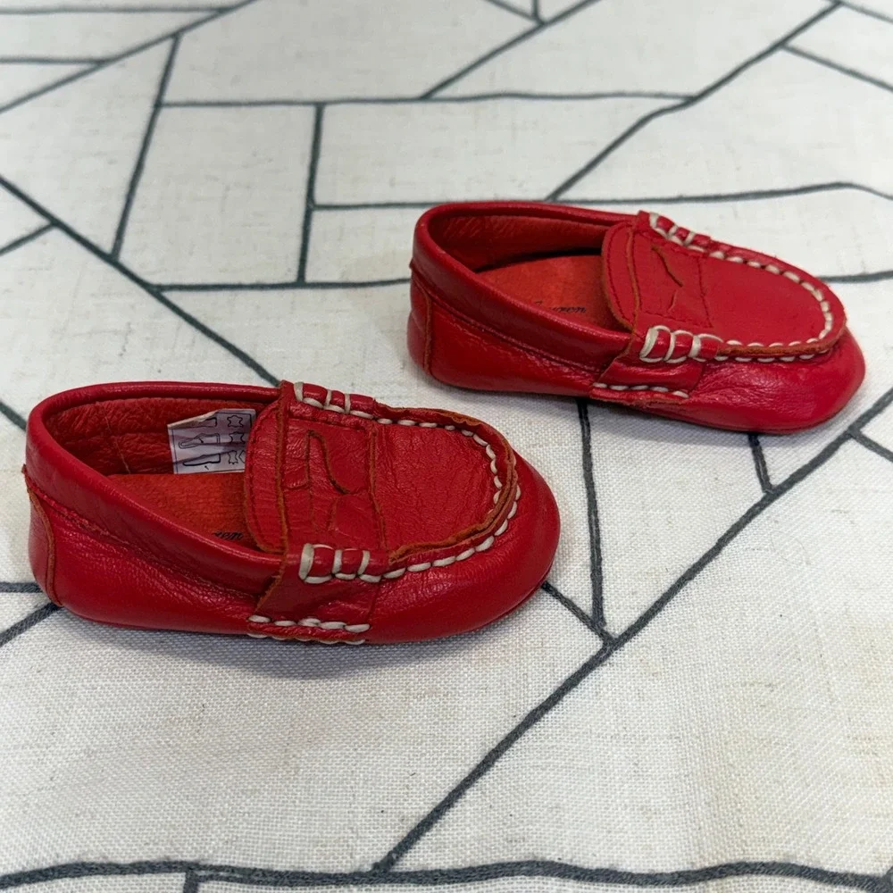 Ralph Lauren‎ Loafers Size 2 Red Leather Infant Penny Moc Toe Slip On Shoes